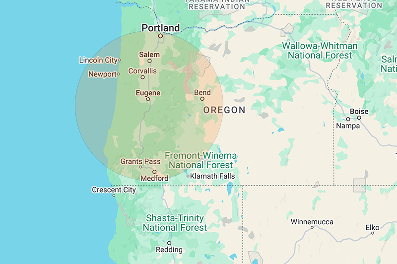 Map of Oregon with the areas we serve